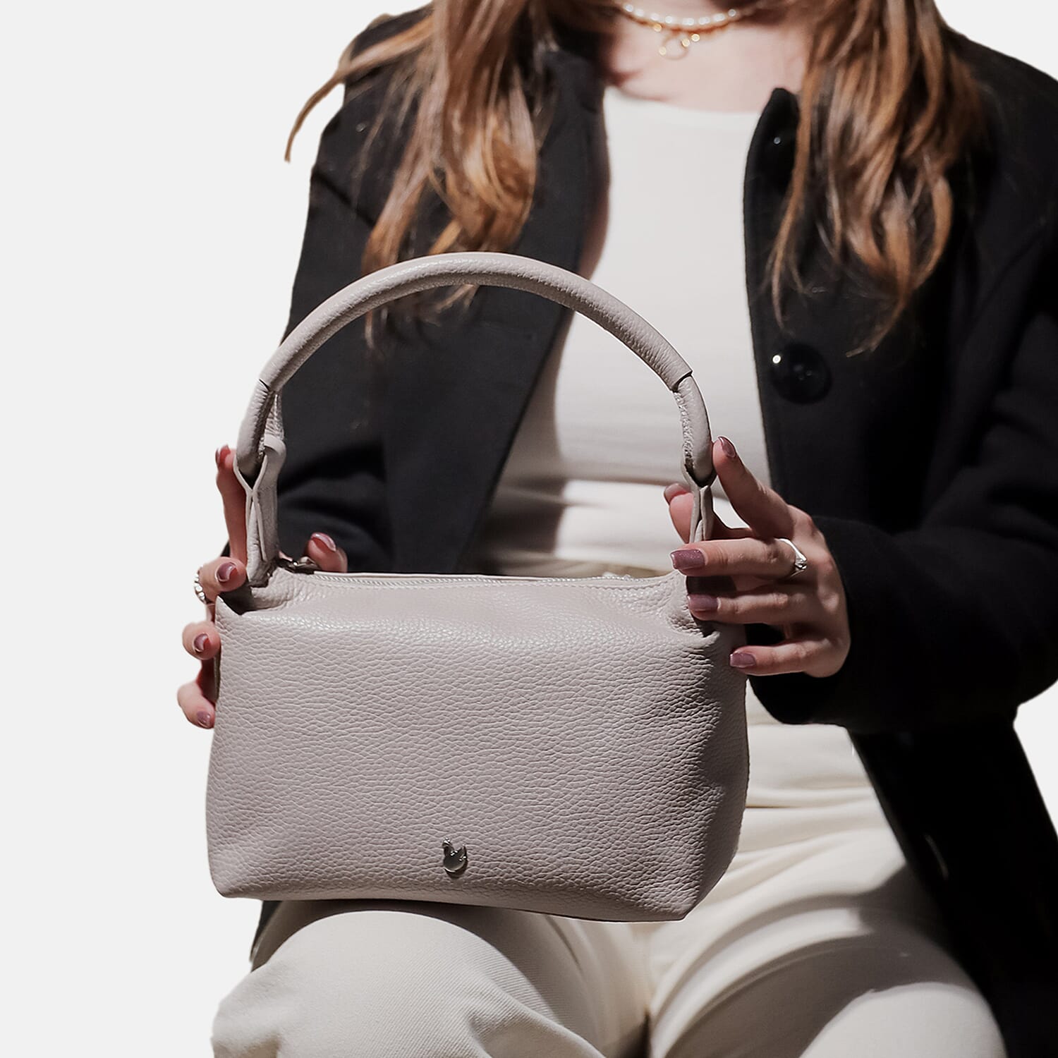 Assots 'City Bag' Soft Pebble Genuine Leather Shoulder Bag - Grey