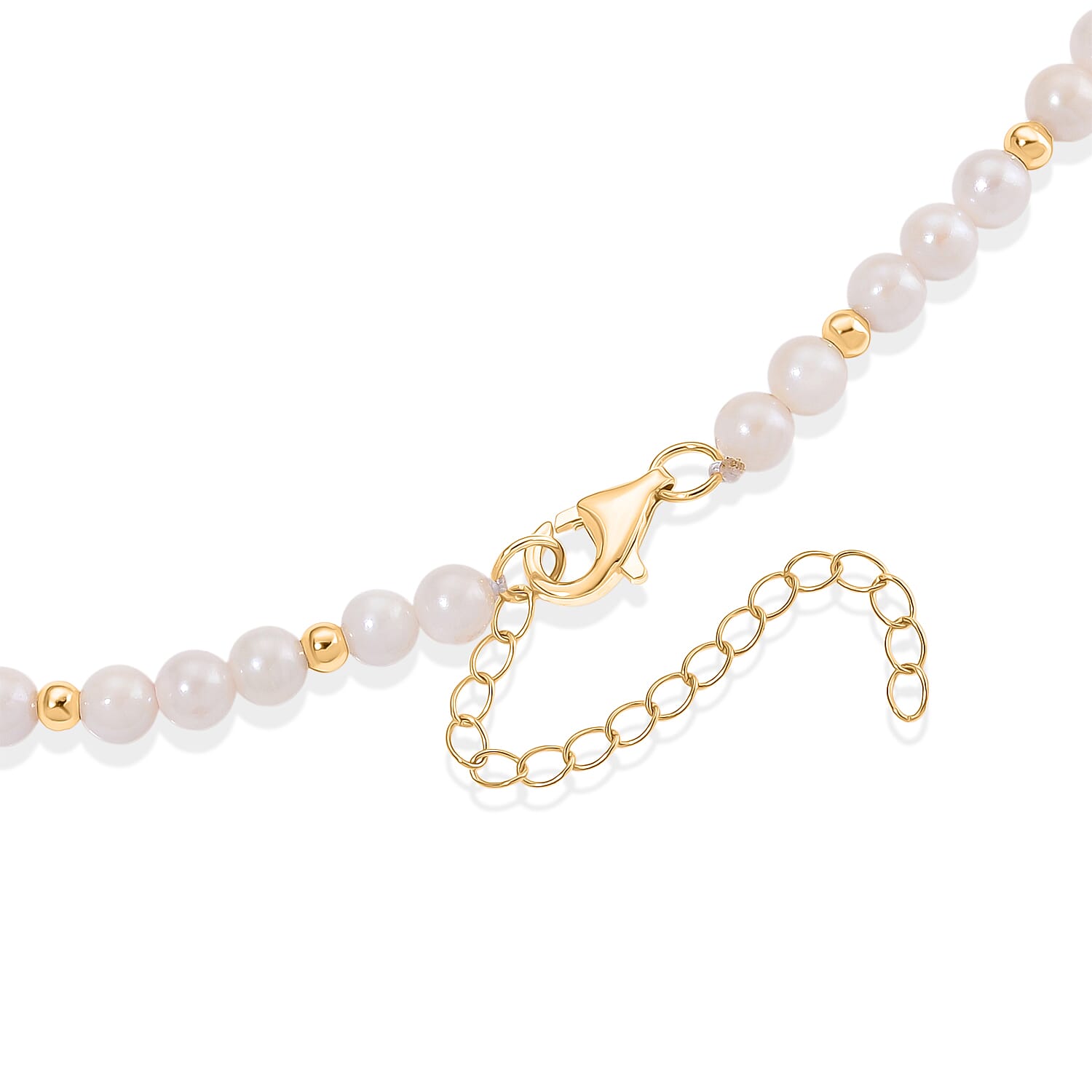 One Time Deal- AAA High Lustre Akoya Pearl Beads Necklace (Size 20 Inch with 2 Inch Extender) with Lobster Clasp in Yellow Gold Plated Sterling Silver 55.00 Ct