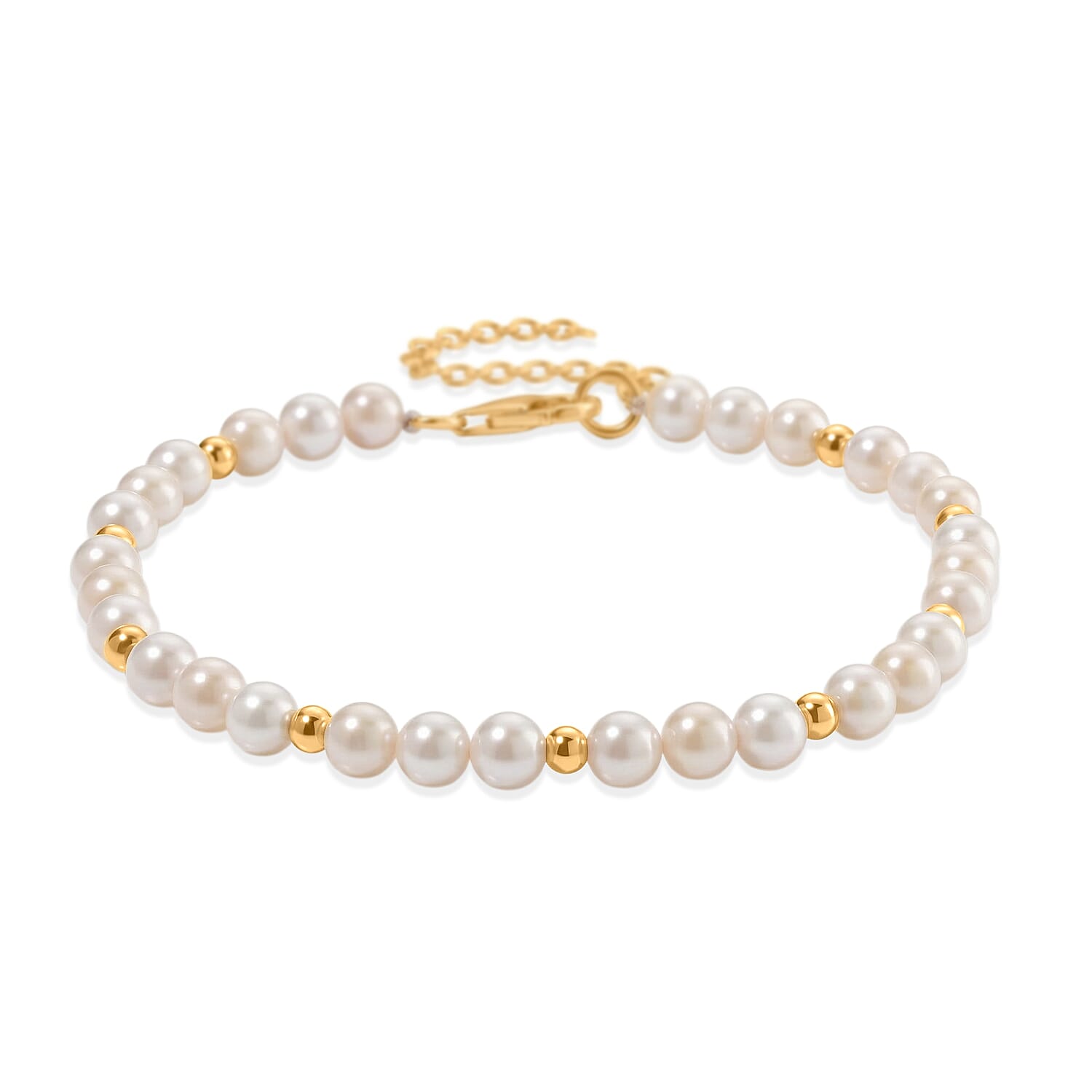 Onre Time Deal- AAA High Lustre Akoya Pearl Beads Bracelet (Size 7-2 EXT) with Lobster Clasp in Yellow Gold Plated Sterling Silver 15.00 Ct