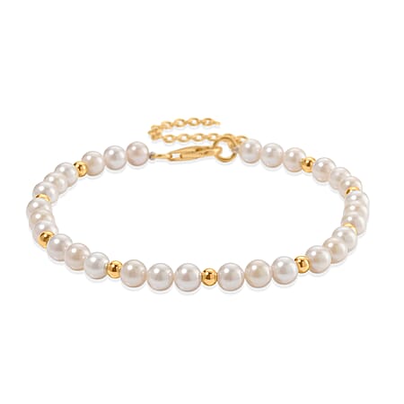 One Time Deal- AAA High Lustre Akoya Pearl Beads Bracelet (Size 7-2 EXT) with Lobster Clasp in Yellow Gold Plated Sterling Silver