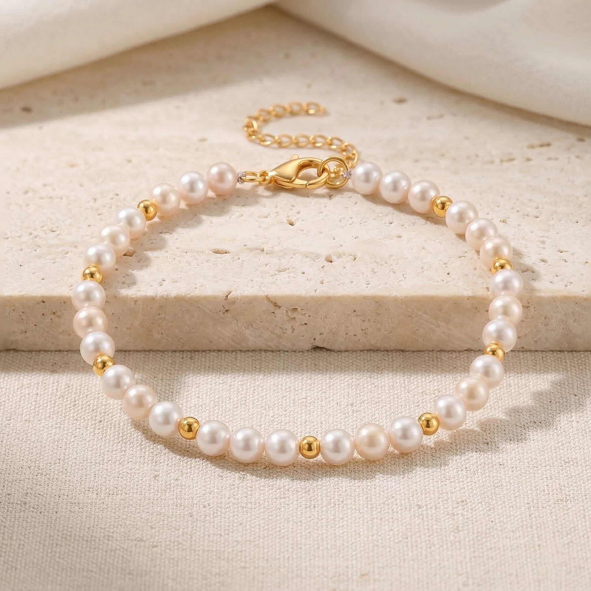 Onre Time Deal- AAA High Lustre Akoya Pearl Beads Bracelet (Size 7-2 EXT) with Lobster Clasp in Yellow Gold Plated Sterling Silver 15.00 Ct