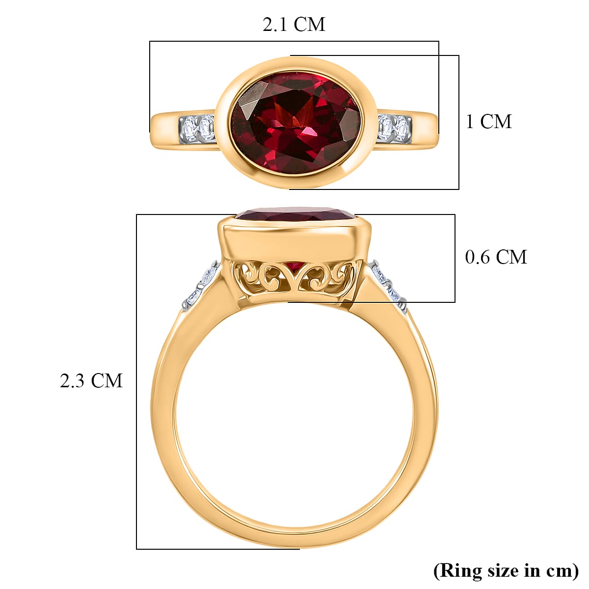 D'Joy Rhodolite Garnet & White Zircon Ring in Yellow Gold Plated Sterling Silver 2.34 Ct.