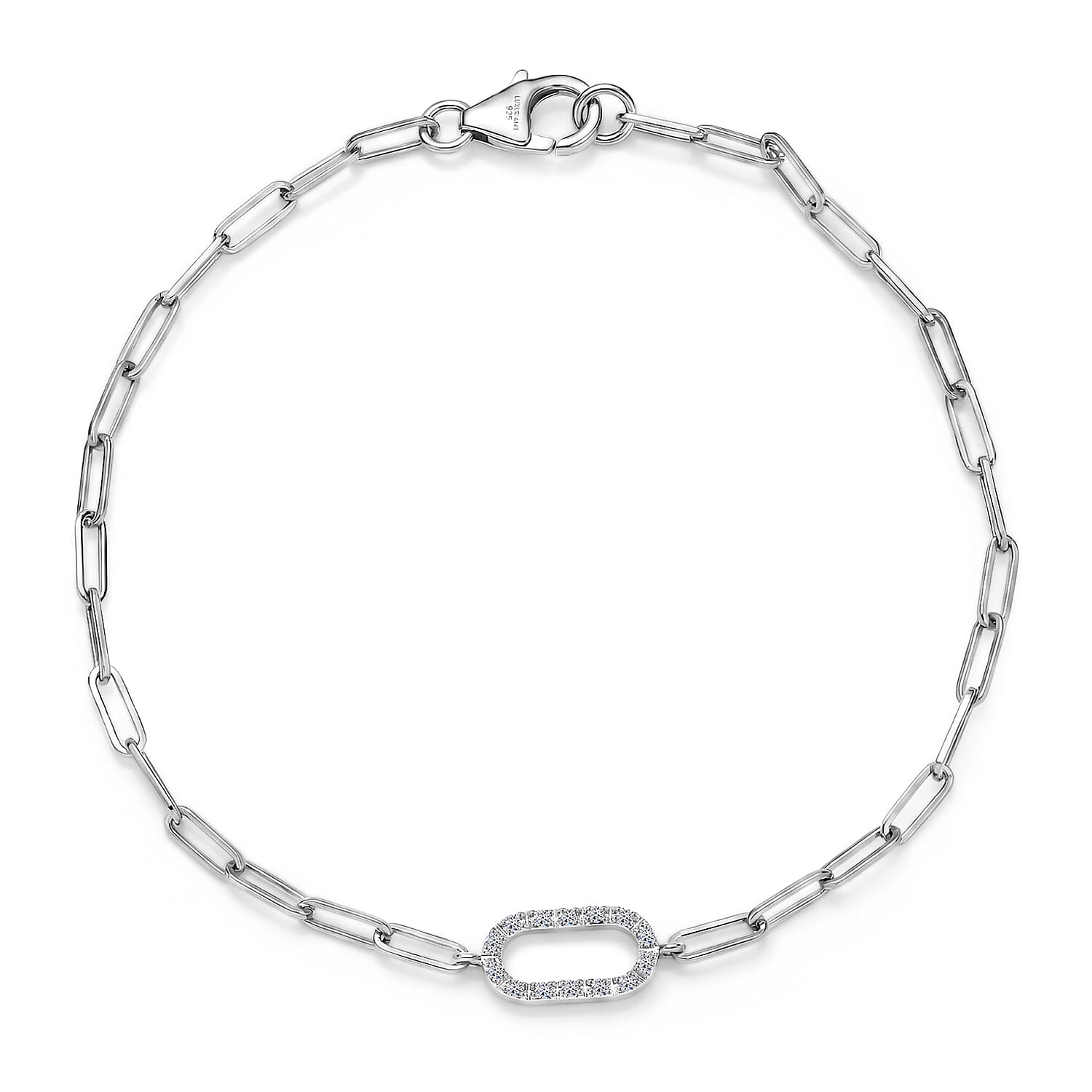 Luxuriant SI-G-H Lab Grown Diamond Paper Clip Bracelet (Size - 7.5) in Platinum Overlay Sterling Silver