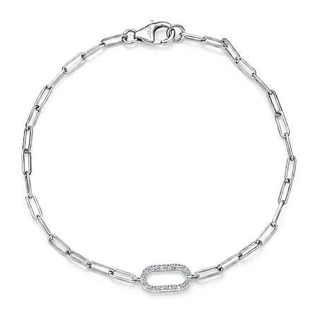 LUXURIANT Lab Grown Diamond Paper Clip Bracelet (Size - 7.5) in Platinum Overlay Sterling Silver (SI-G-H)