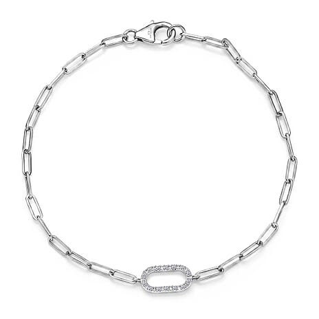 Luxuriant SI-G-H Lab Grown Diamond Paper Clip Bracelet (Size - 7.5) in Platinum Overlay Sterling Silver