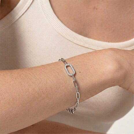 Luxuriant SI-G-H Lab Grown Diamond Paper Clip Bracelet (Size - 7.5) in Platinum Overlay Sterling Silver