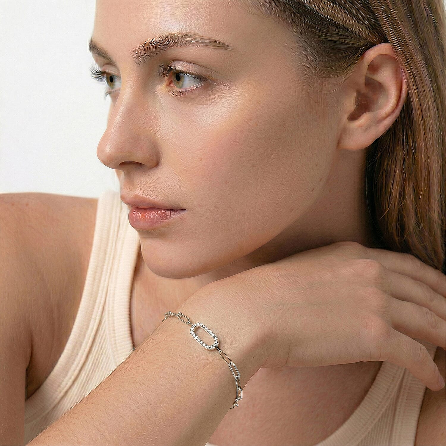 Luxuriant SI-G-H Lab Grown Diamond Paper Clip Bracelet (Size - 7.5) in Platinum Overlay Sterling Silver