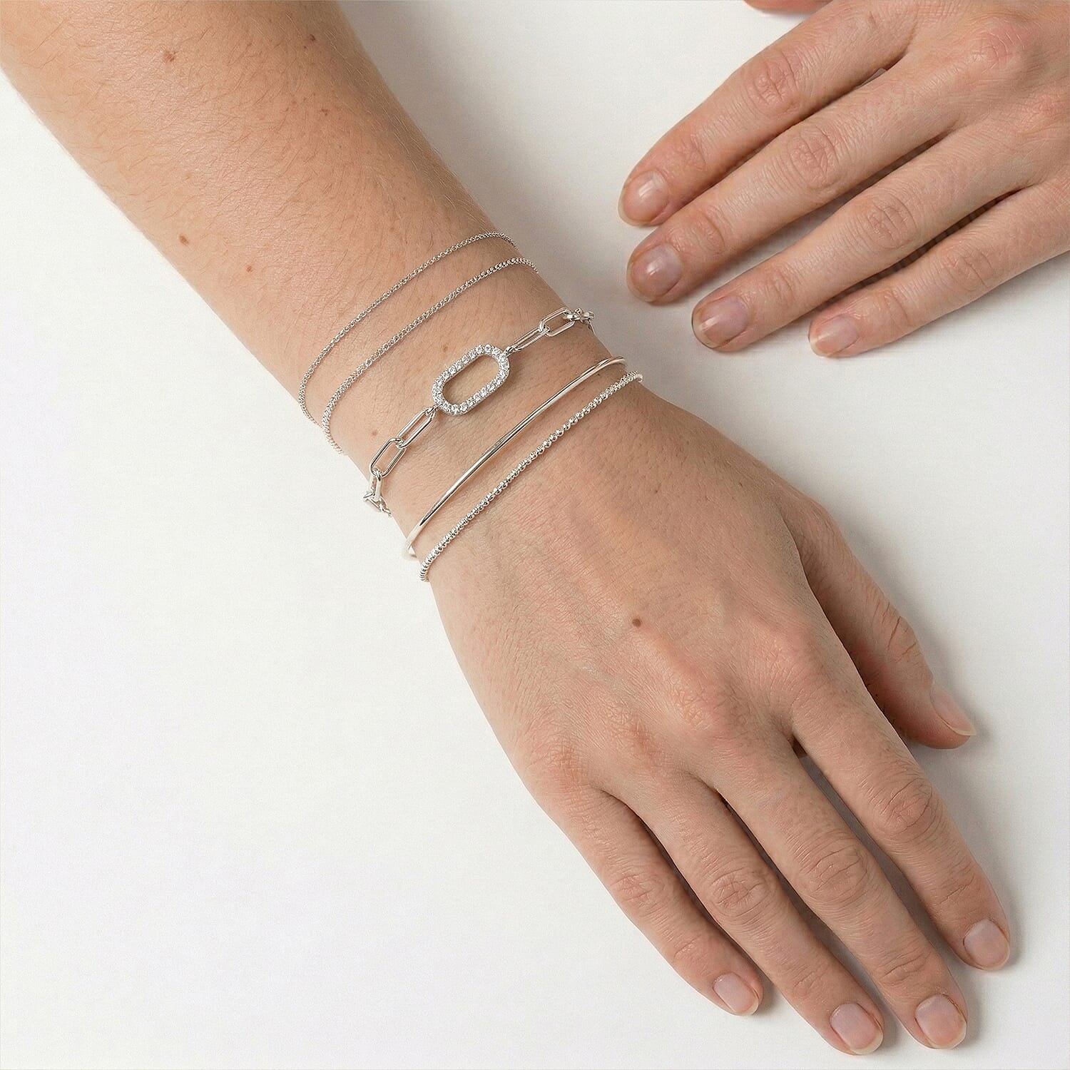 Luxuriant SI-G-H Lab Grown Diamond Paper Clip Bracelet (Size - 7.5) in Platinum Overlay Sterling Silver