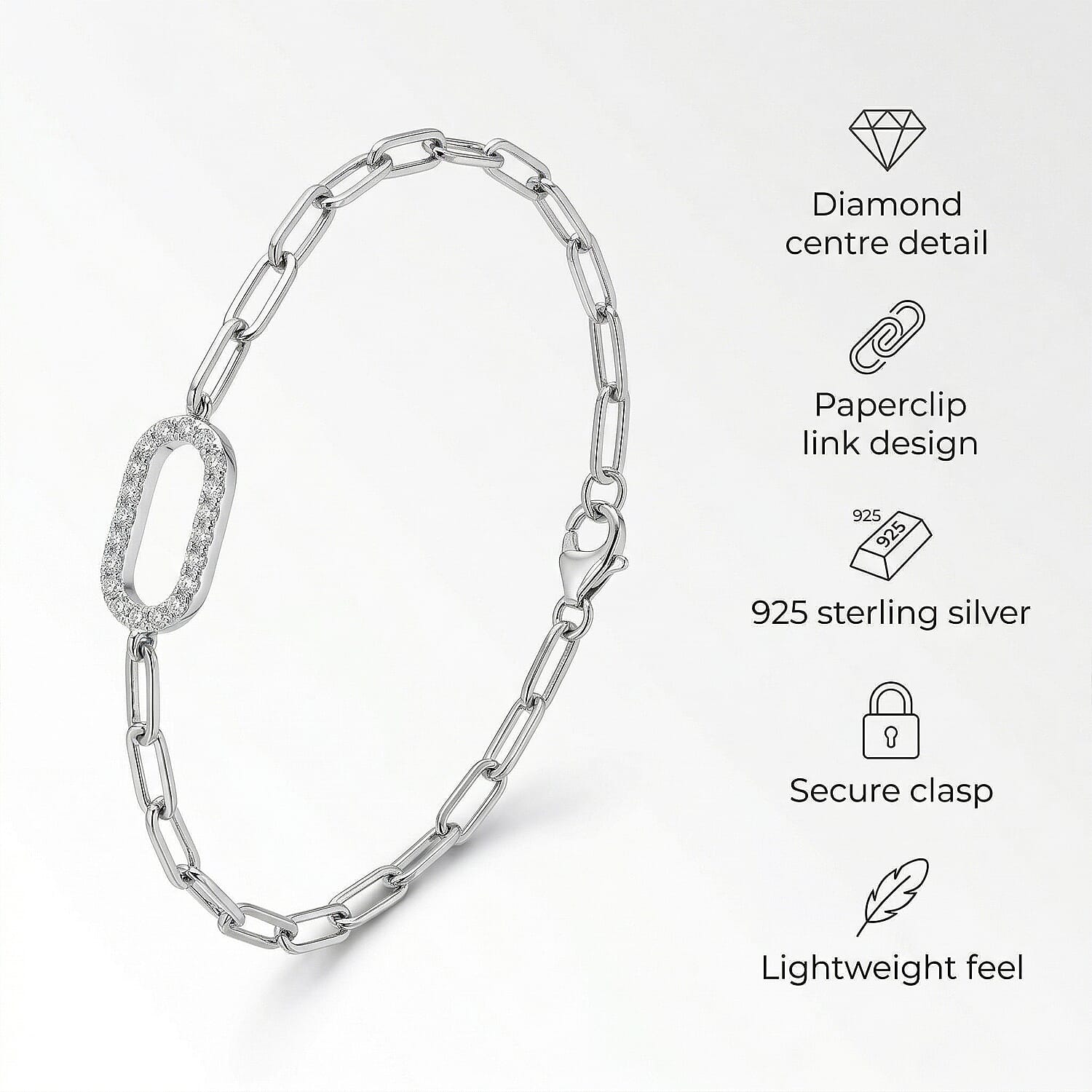 Luxuriant SI-G-H Lab Grown Diamond Paper Clip Bracelet (Size - 7.5) in Platinum Overlay Sterling Silver