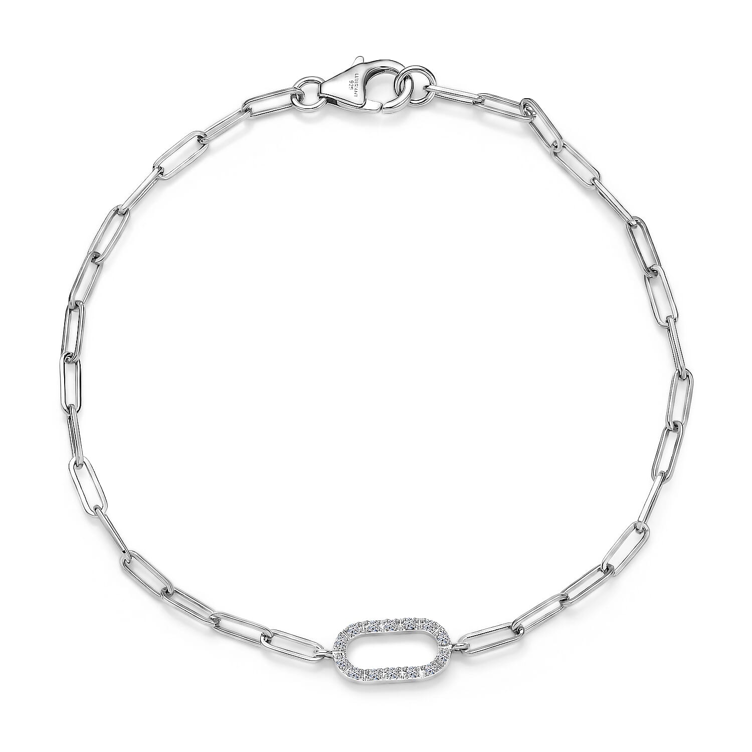 Luxuriant SI-G-H Lab Grown Diamond Paper Clip Bracelet (Size - 7.5) in Platinum Overlay Sterling Silver