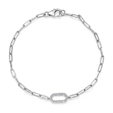 Luxuriant SI-G-H Lab Grown Diamond Paper Clip Bracelet (Size - 7.5) in Platinum Overlay Sterling Silver