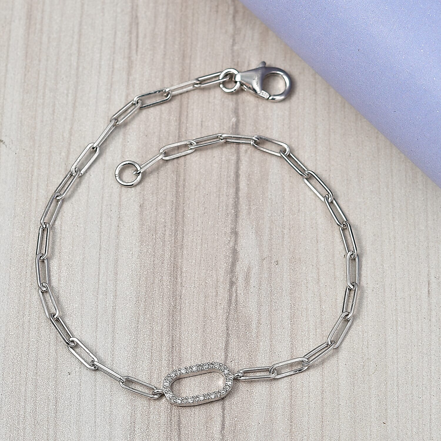 Luxuriant SI-G-H Lab Grown Diamond Paper Clip Bracelet (Size - 7.5) in Platinum Overlay Sterling Silver