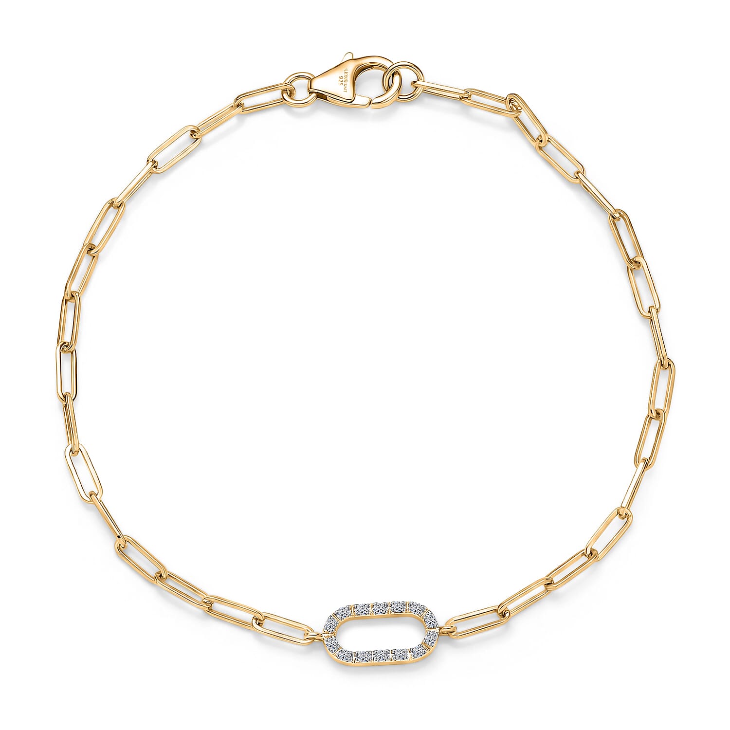 Luxuriant SI-G-H Lab Grown Diamond Paper Clip Bracelet (Size - 7.5) in Yellow Gold Plated Sterling Silver