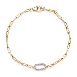 LUXURIANT Lab Grown Diamond Paper Clip Bracelet (Size - 7.5) in Yellow Gold Plated Sterling Silver (SI-G-H)