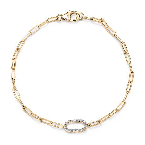 Luxuriant SI-G-H Lab Grown Diamond Paper Clip Bracelet (Size - 7.5) in Yellow Gold Plated Sterling Silver