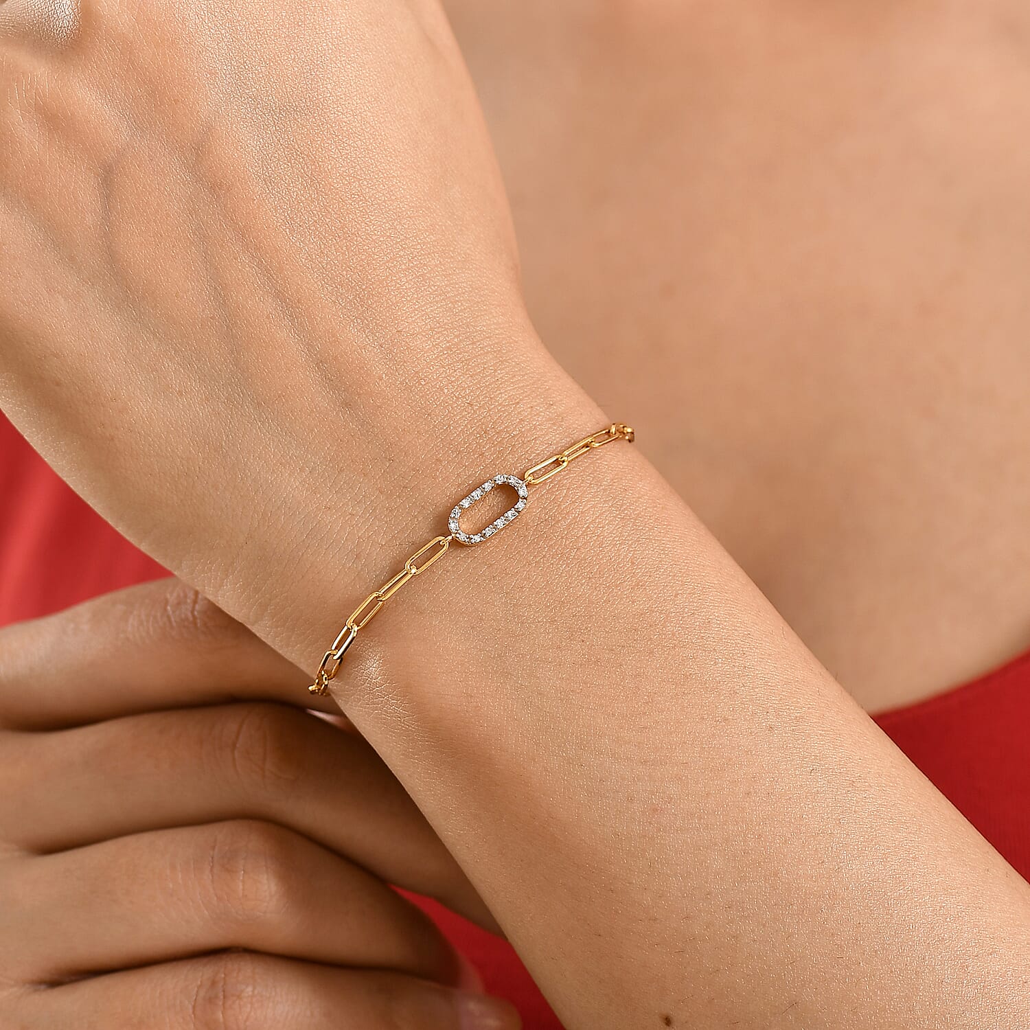 Luxuriant SI-G-H Lab Grown Diamond Paper Clip Bracelet (Size - 7.5) in Yellow Gold Plated Sterling Silver