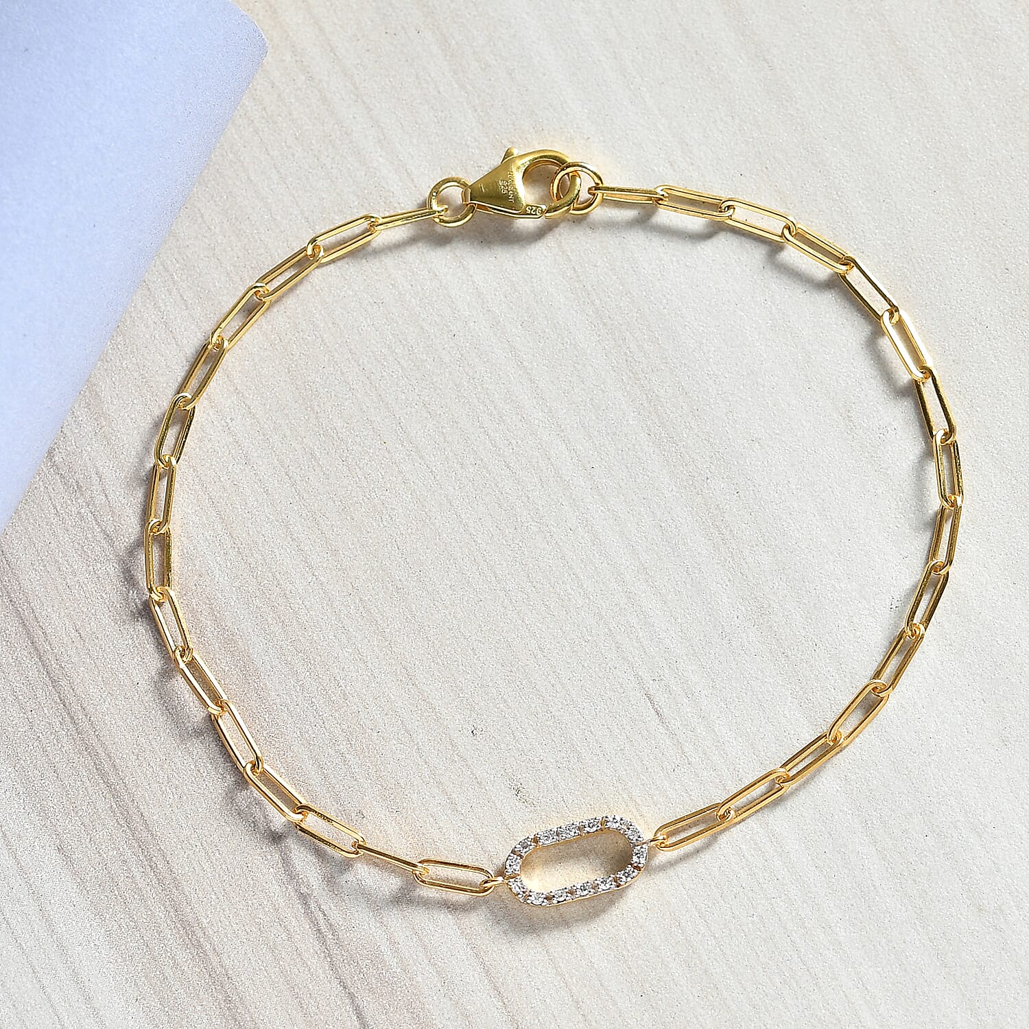 Luxuriant SI-G-H Lab Grown Diamond Paper Clip Bracelet (Size - 7.5) in Yellow Gold Plated Sterling Silver