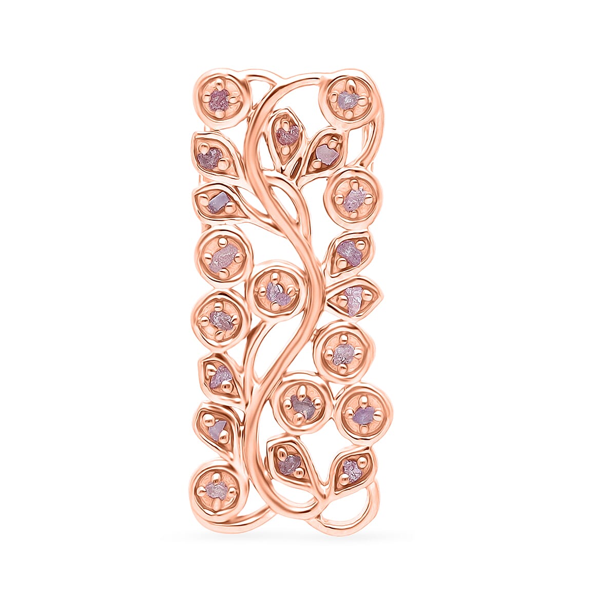 D'Joy Natural Pink Diamond Leaf Vine Pendant in 18K Vermeil Rose Gold Plated Sterling Silver