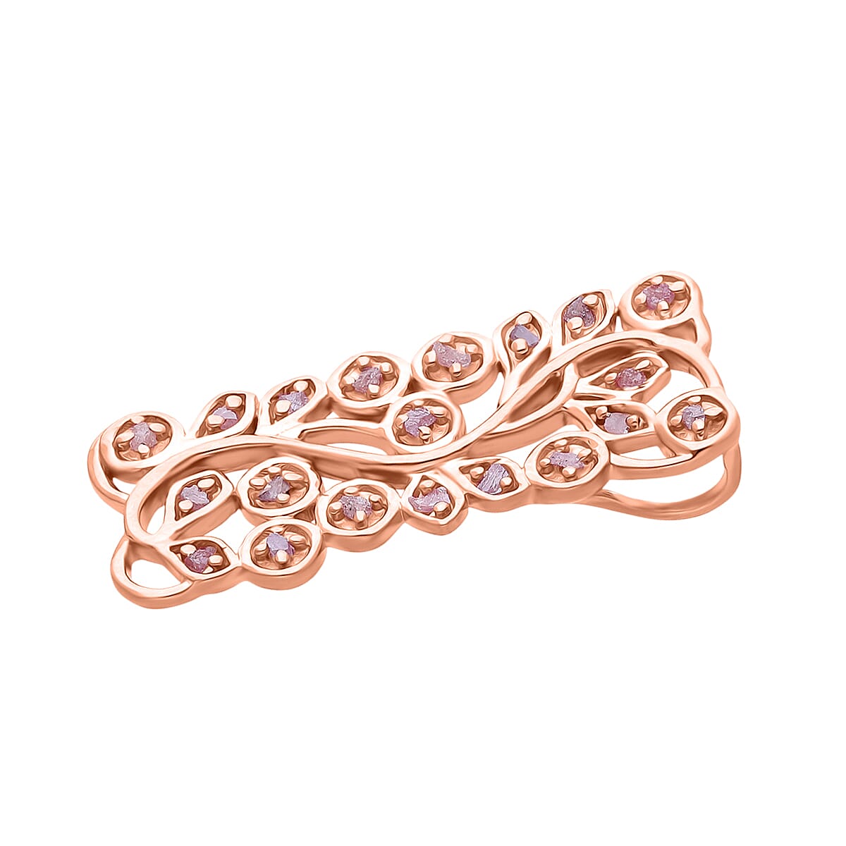 D'Joy Natural Pink Diamond Leaf Vine Pendant in 18K Vermeil Rose Gold Plated Sterling Silver