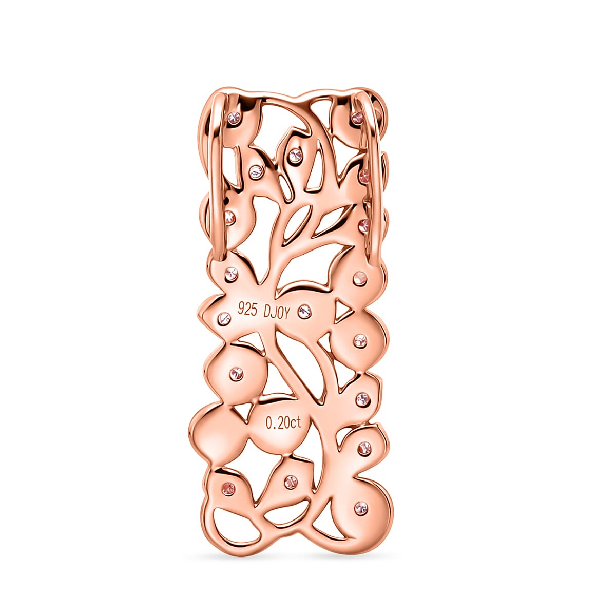 D'Joy Natural Pink Diamond Leaf Vine Pendant in 18K Vermeil Rose Gold Plated Sterling Silver