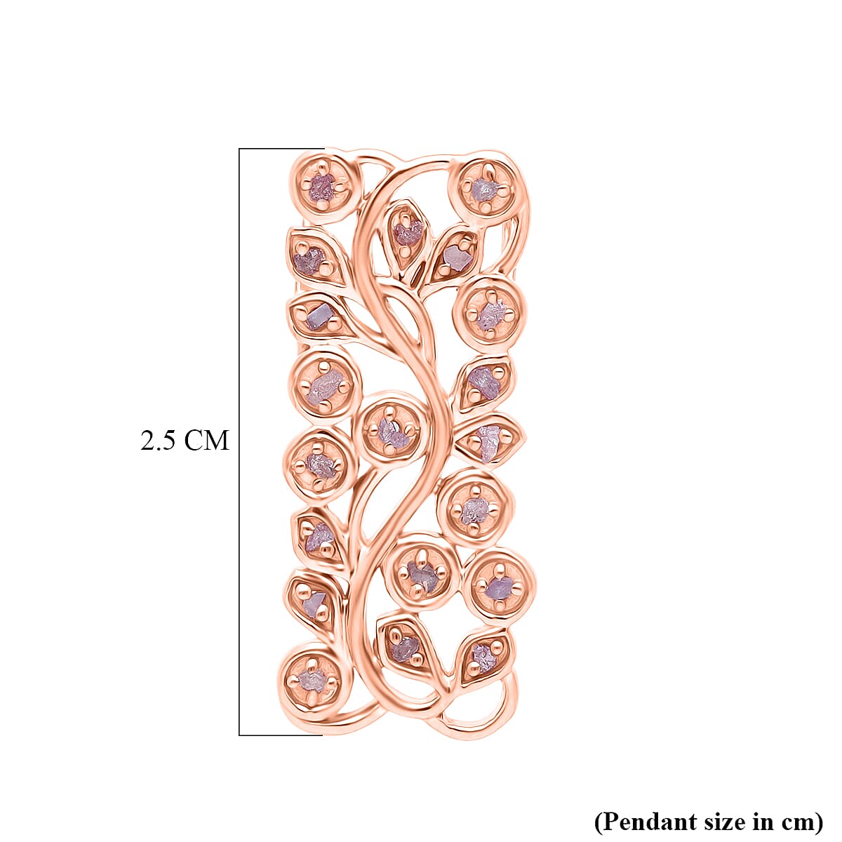 D'Joy Natural Pink Diamond Leaf Vine Pendant in 18K Vermeil Rose Gold Plated Sterling Silver