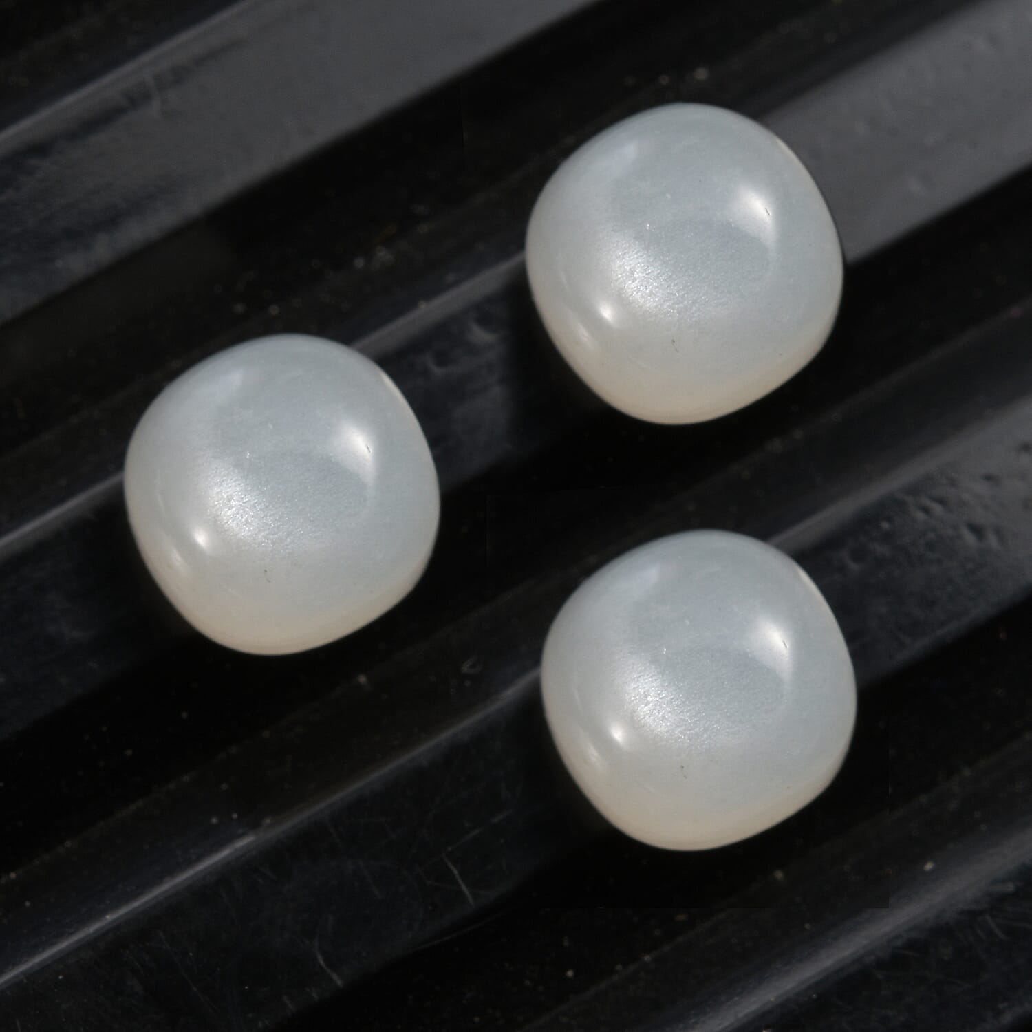 Set Of 3 White Moonstone Cushion Cut 6X6 mm Gemstone, 3.51 Ct