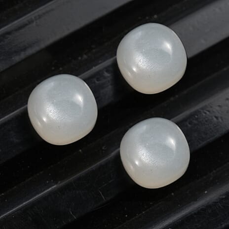 Set Of 3 White Moonstone Cushion Cut 6X6 mm Gemstone, 3.51 Ct