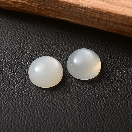 Set Of 2 White Moonstone Round 8 mm Gemstone, 4.74 Ct