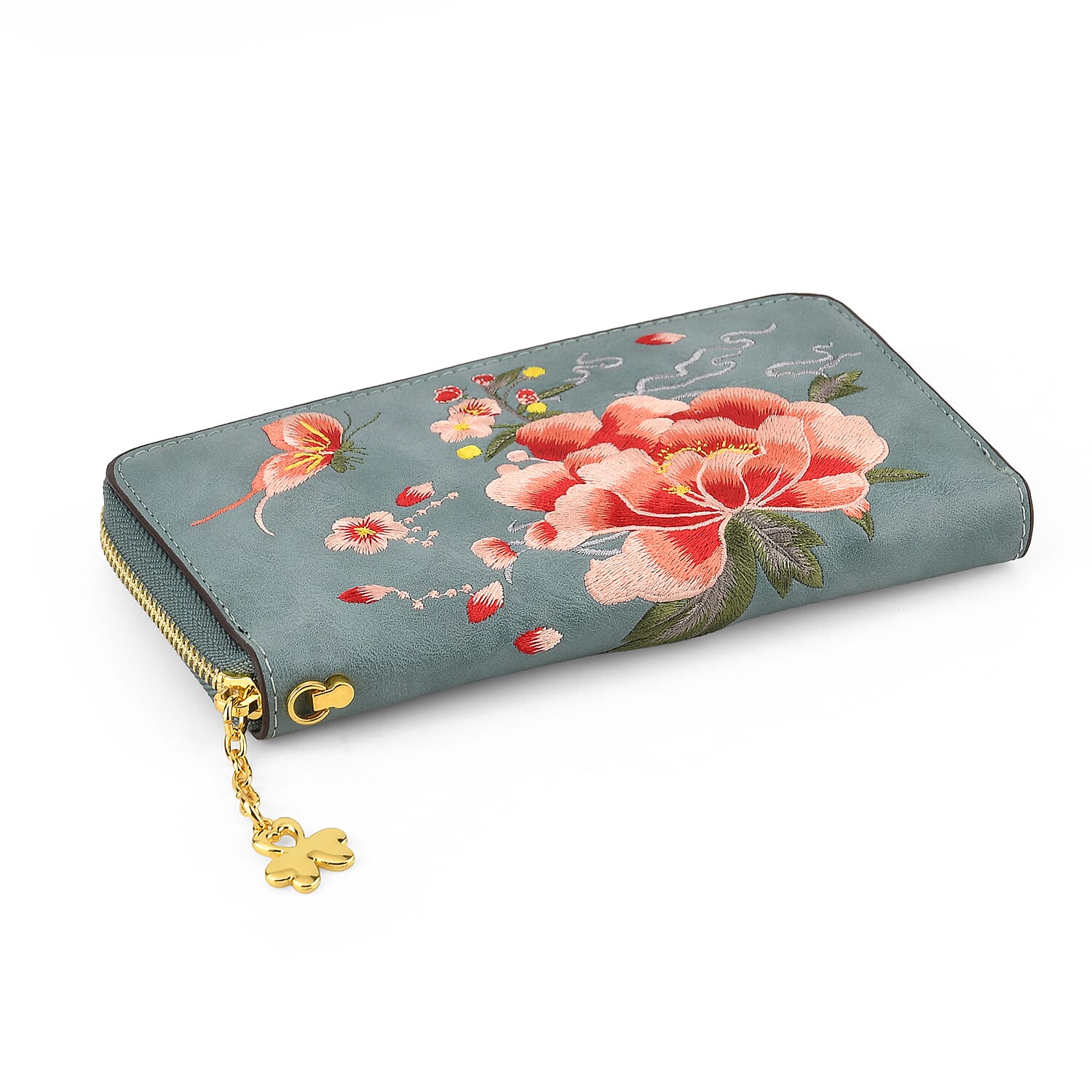 PU Embroidery Wallet (Size 19x10x3 ) - Blue
