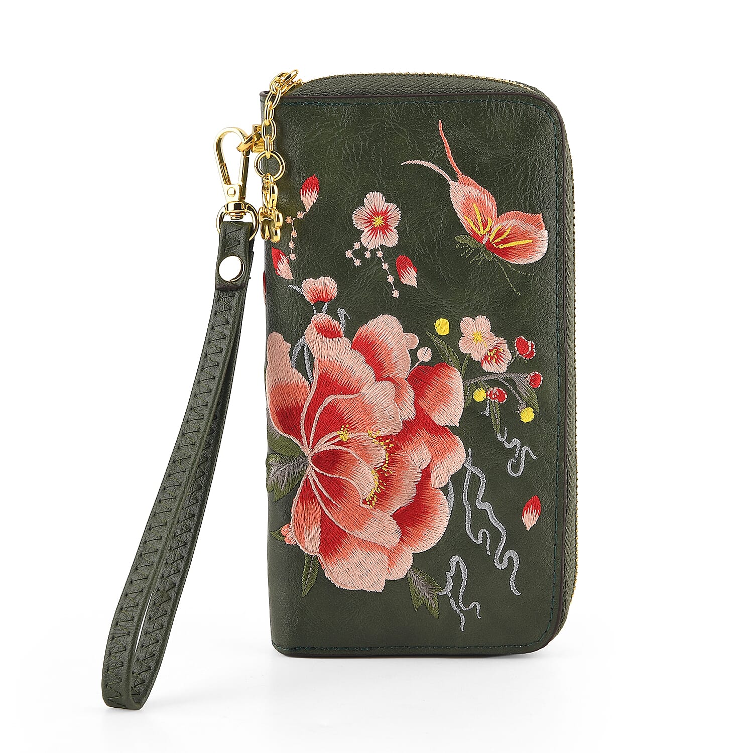 PU Embroidery Wallet (Size 19x10x3 ) - Green