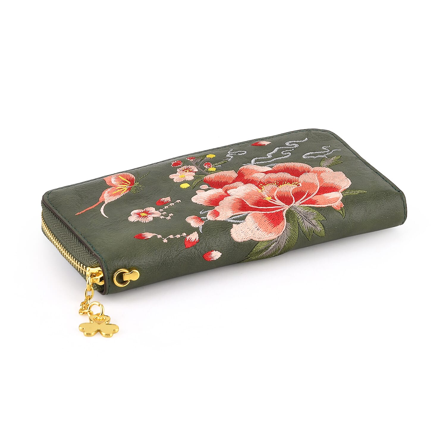 PU Embroidery Wallet (Size 19x10x3 ) - Green