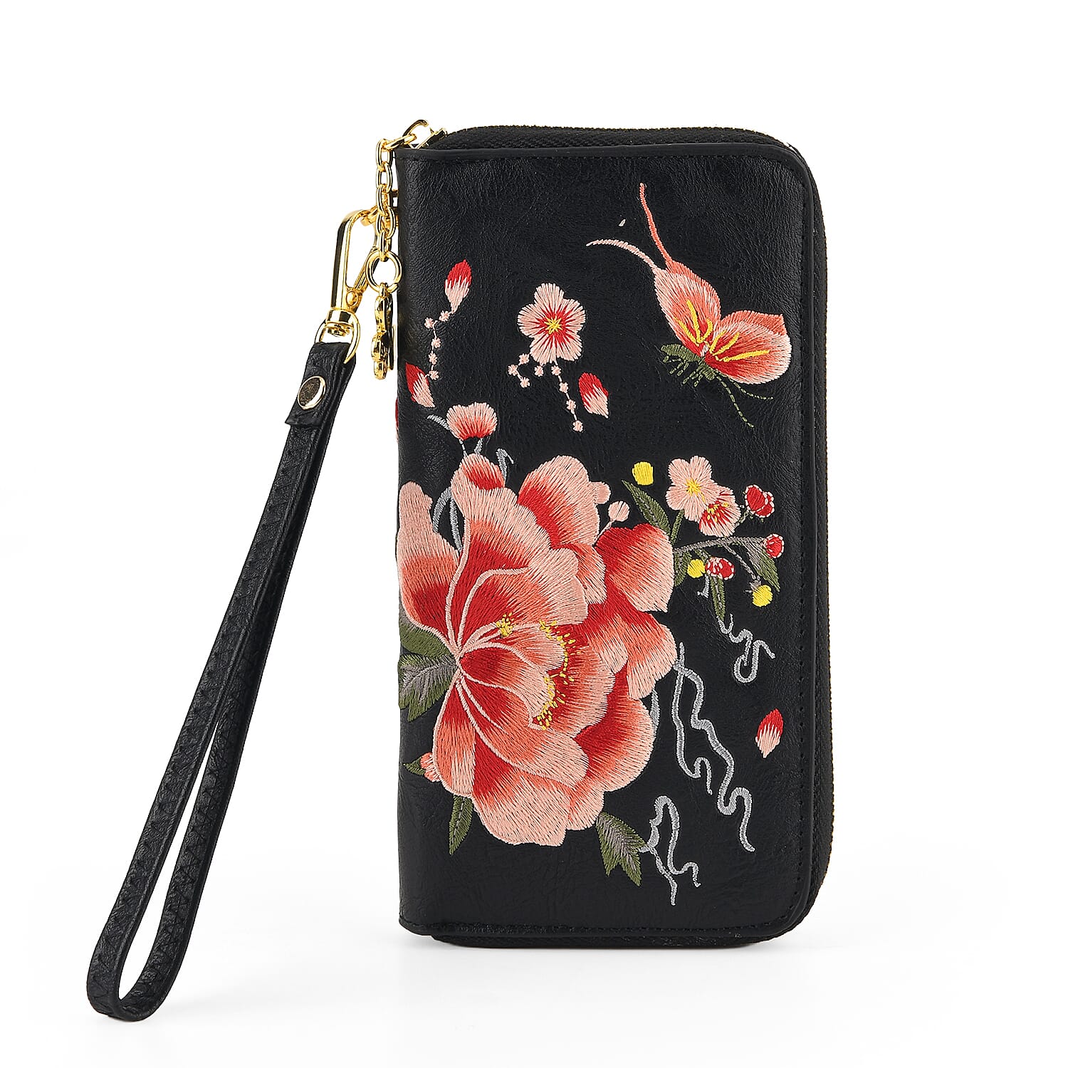 PU Embroidery Wallet (Size 19x10x3 ) - Black