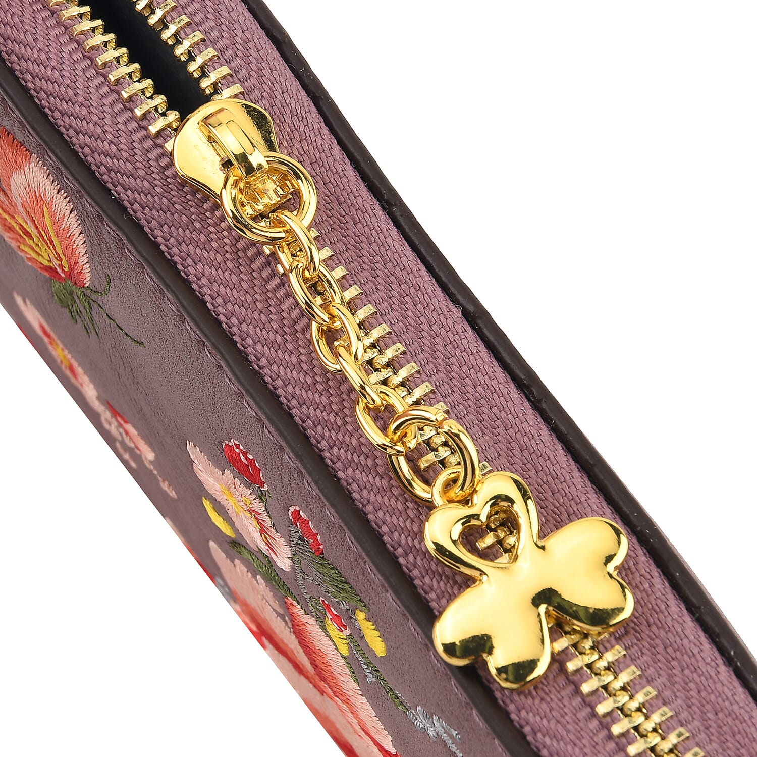 PU Embroidery Wallet (Size 19x10x3 ) - Coffee