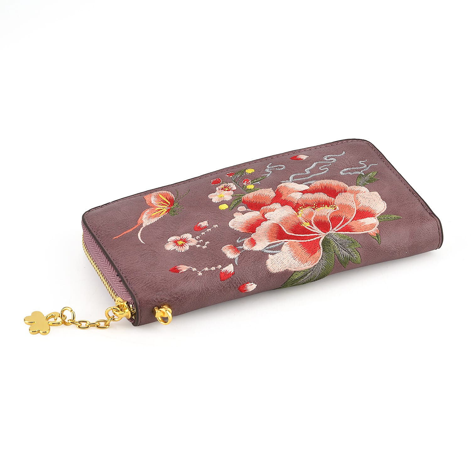 PU Embroidery Wallet (Size 19x10x3 ) - Coffee
