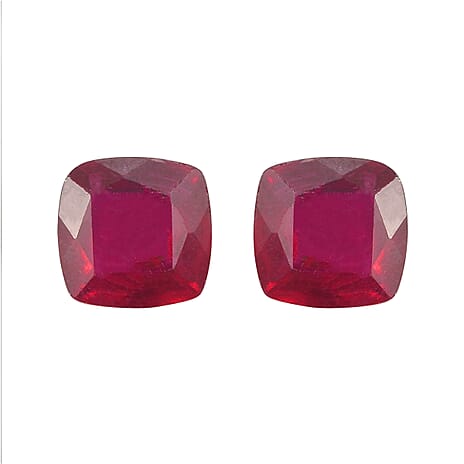Set Of 2 Fissure Filled Ruby Cushion Cut 5X5 mm Gemstone, 1.71 Ct