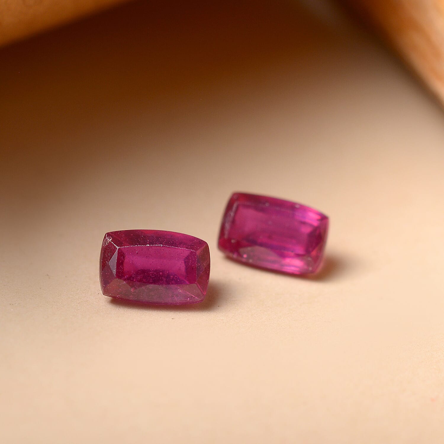 Set Of 2 Fissure Filled Ruby Cushion Cut 6X4 mm Gemstone, 1.42 Ct