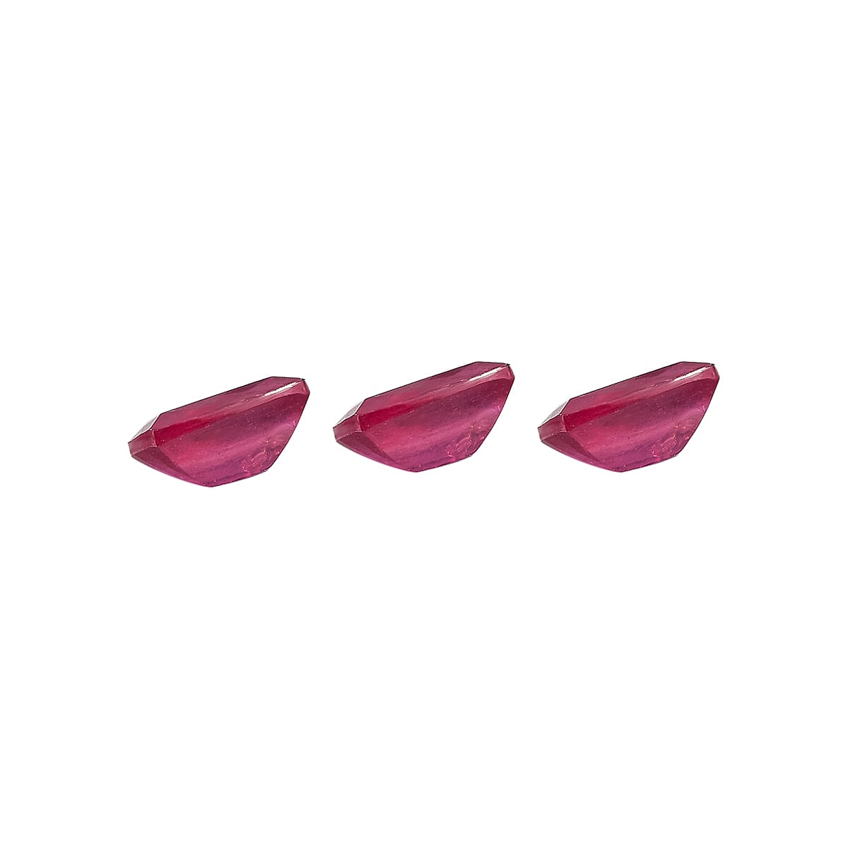Set Of 3 Fissure Filled Ruby Cushion Cut 6X4 mm Gemstone, 2.39 Ct