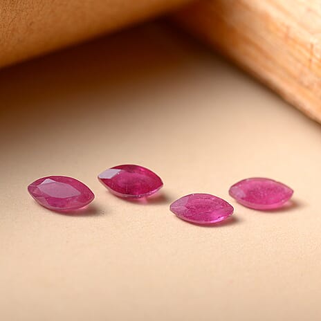 Set Of 4 Fissure Filled Ruby Marquee 6X3 mm Gemstone, 1.41 Ct