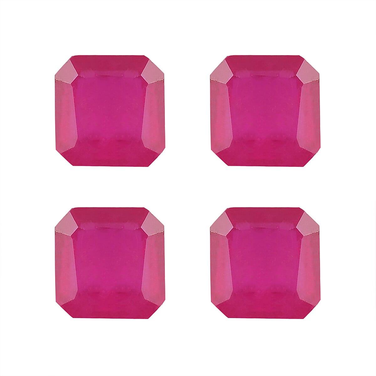 Set Of 4 Fissure Filled Ruby Octagon 4X4 mm Gemstone, 2.11 Ct