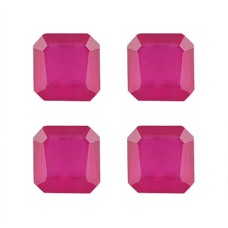 Set Of 4 Fissure Filled Ruby Octagon 4X4 mm Gemstone, 2.11 Ct