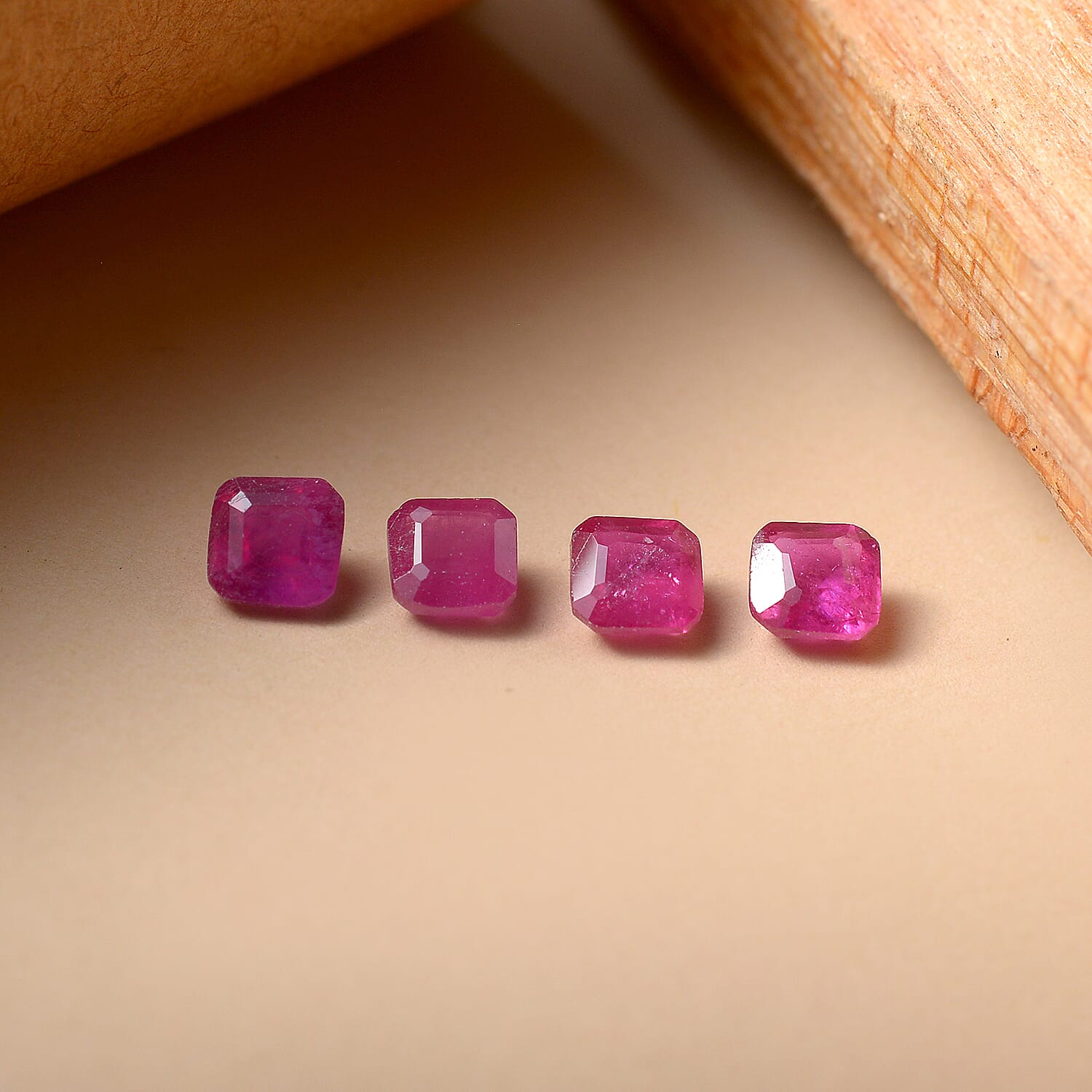 Set Of 4 Fissure Filled Ruby Octagon 4X4 mm Gemstone, 2.11 Ct