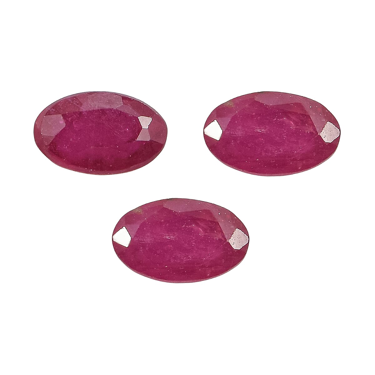 Set Of 3 Fissure Filled Ruby Oval Cut Cut 5X3 mm Gemstone, 1.09 Ct