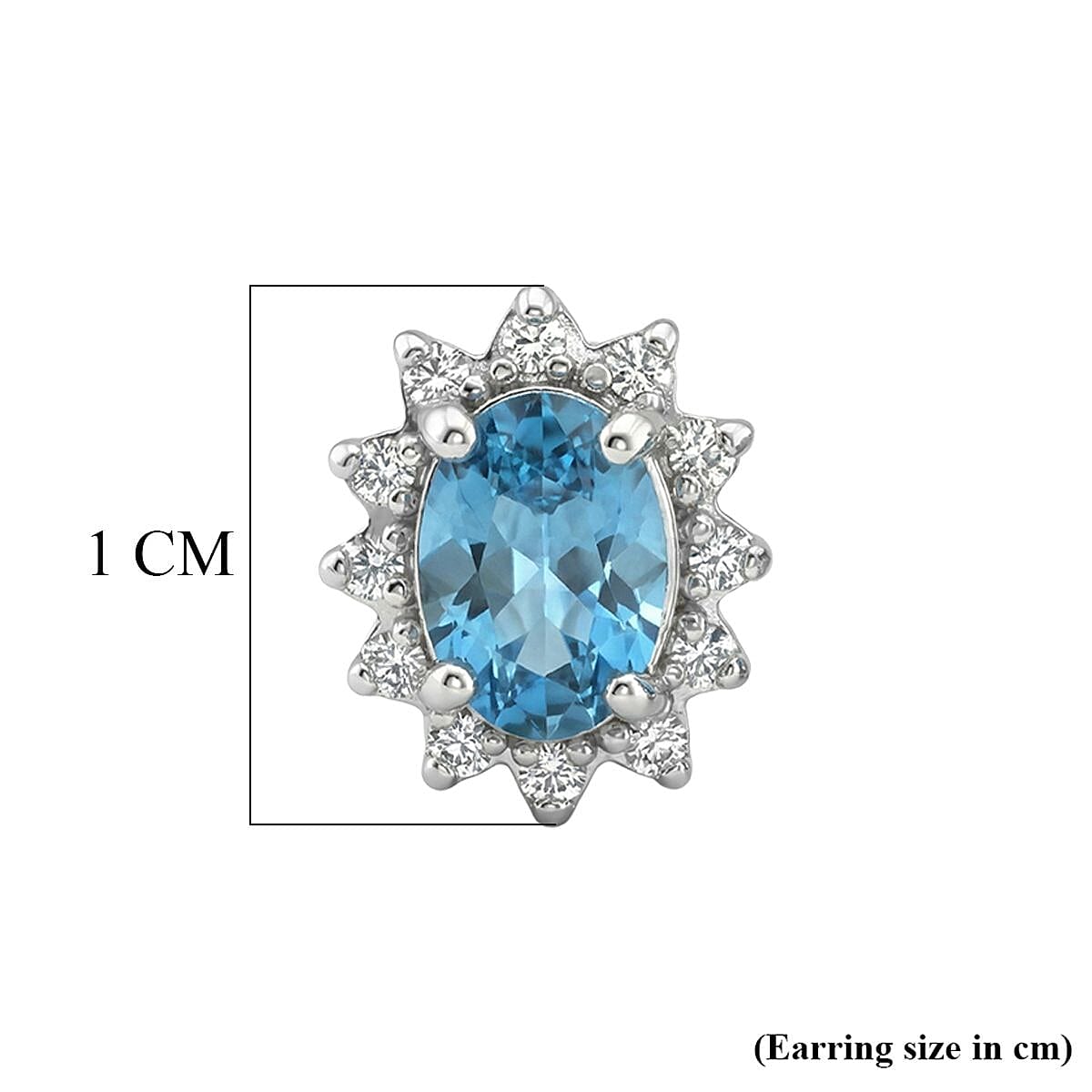 Ratanakiri Blue Zircon and Moissanite Sunburst Halo Earring with Push Back in Rhodium Overlay Sterling Silver 2.87 Ct.
