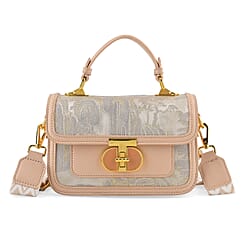 Designer Inspired Embroidered Top-Handle Satchel with Adjustable Crossbody Strap - Black & Brown