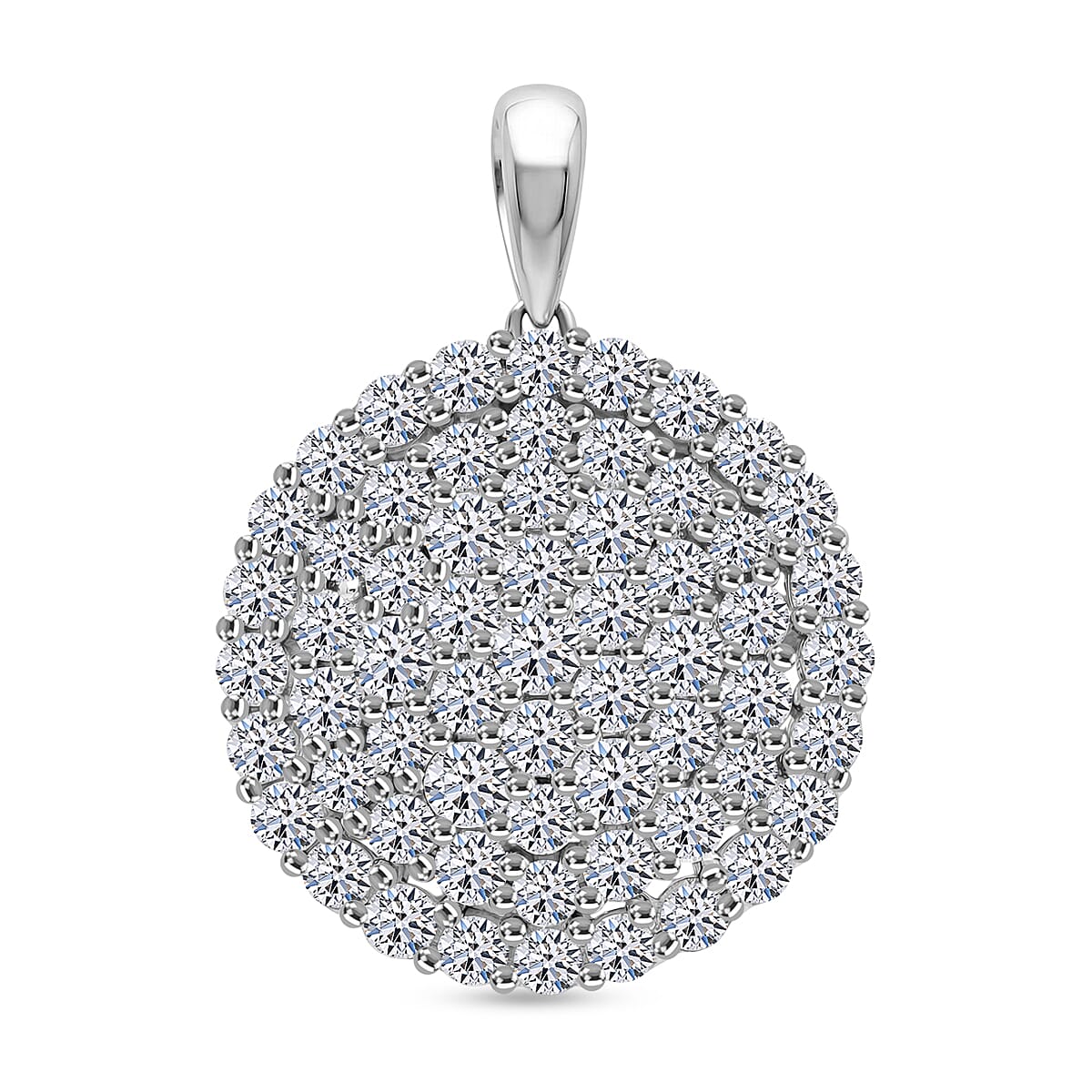 Luxuriant SI-G-H Lab Grown Diamond Cluster Round Pendant in Rhodium Overlay Sterling Silver 3.00 Ct.
