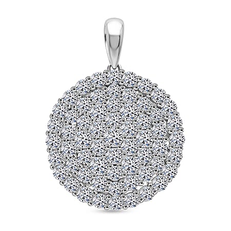 LUXURIANT 3 Ct. Lab Grown Diamond Cluster Round Pendant in Rhodium Overlay Sterling Silver (SI-G-H)