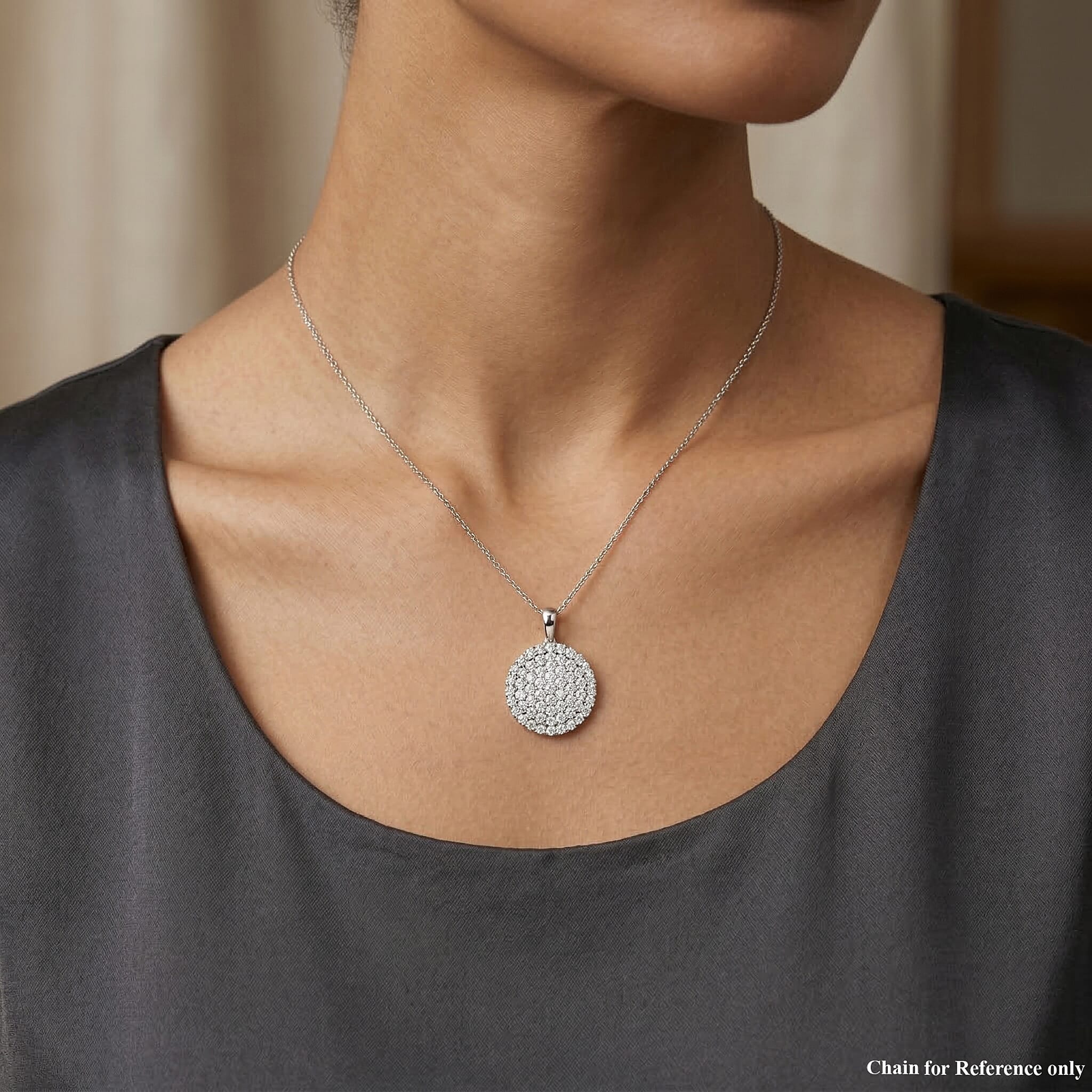 Luxuriant SI-G-H Lab Grown Diamond Cluster Round Pendant in Rhodium Overlay Sterling Silver 3.00 Ct.