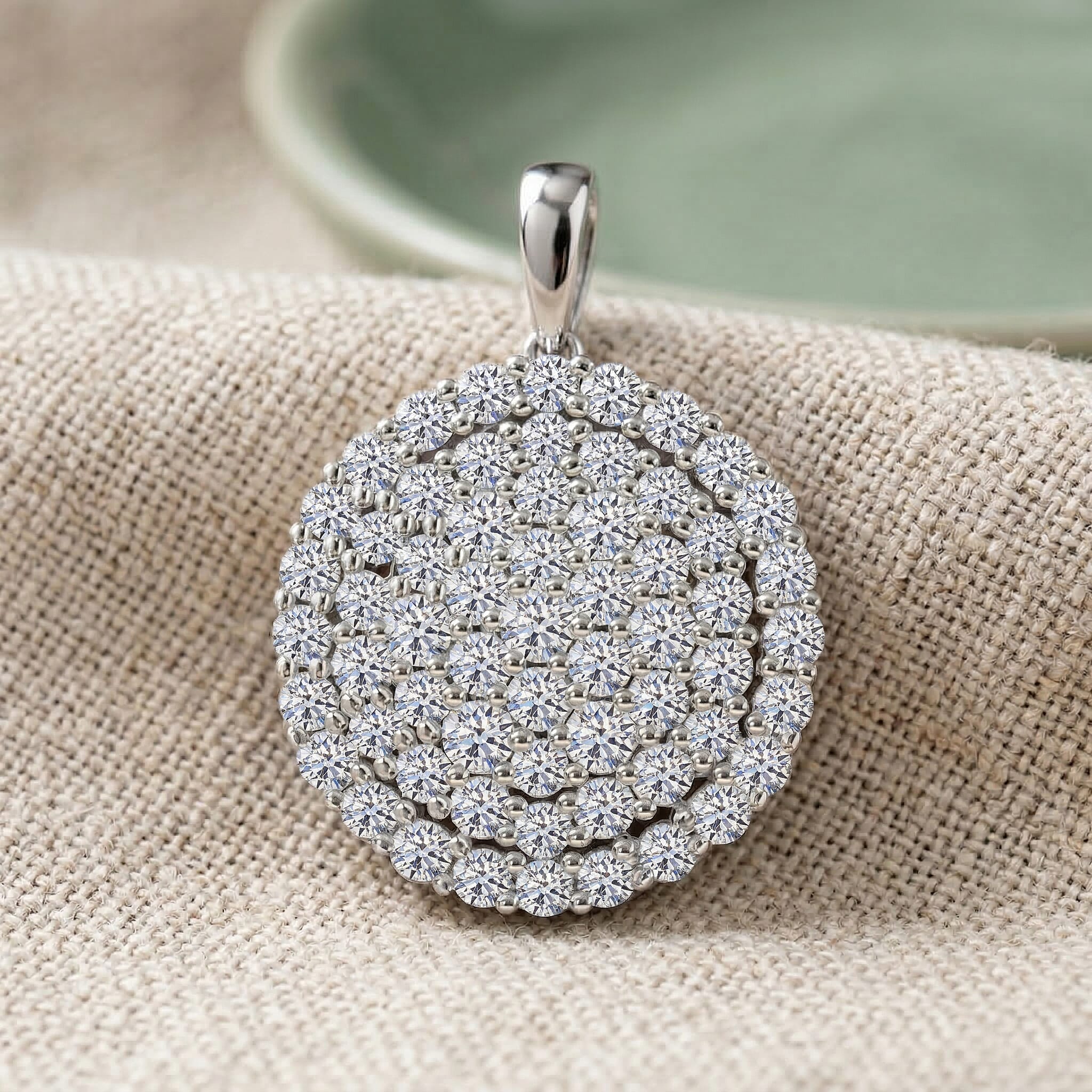 Luxuriant SI-G-H Lab Grown Diamond Cluster Round Pendant in Rhodium Overlay Sterling Silver 3.00 Ct.
