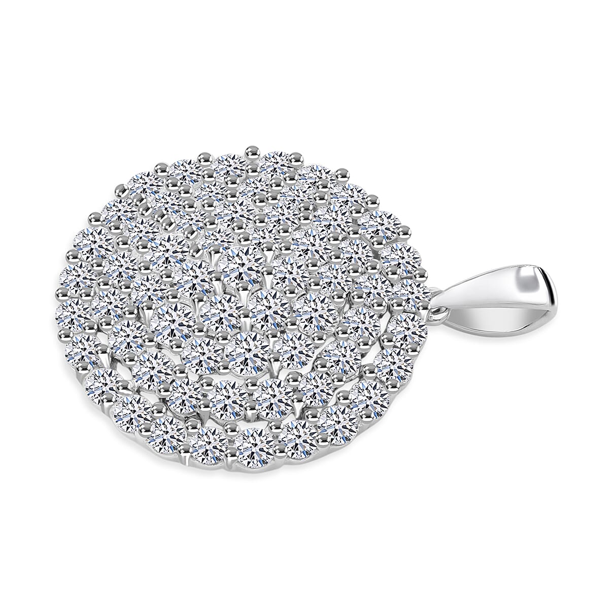 Luxuriant SI-G-H Lab Grown Diamond Cluster Round Pendant in Rhodium Overlay Sterling Silver 3.00 Ct.