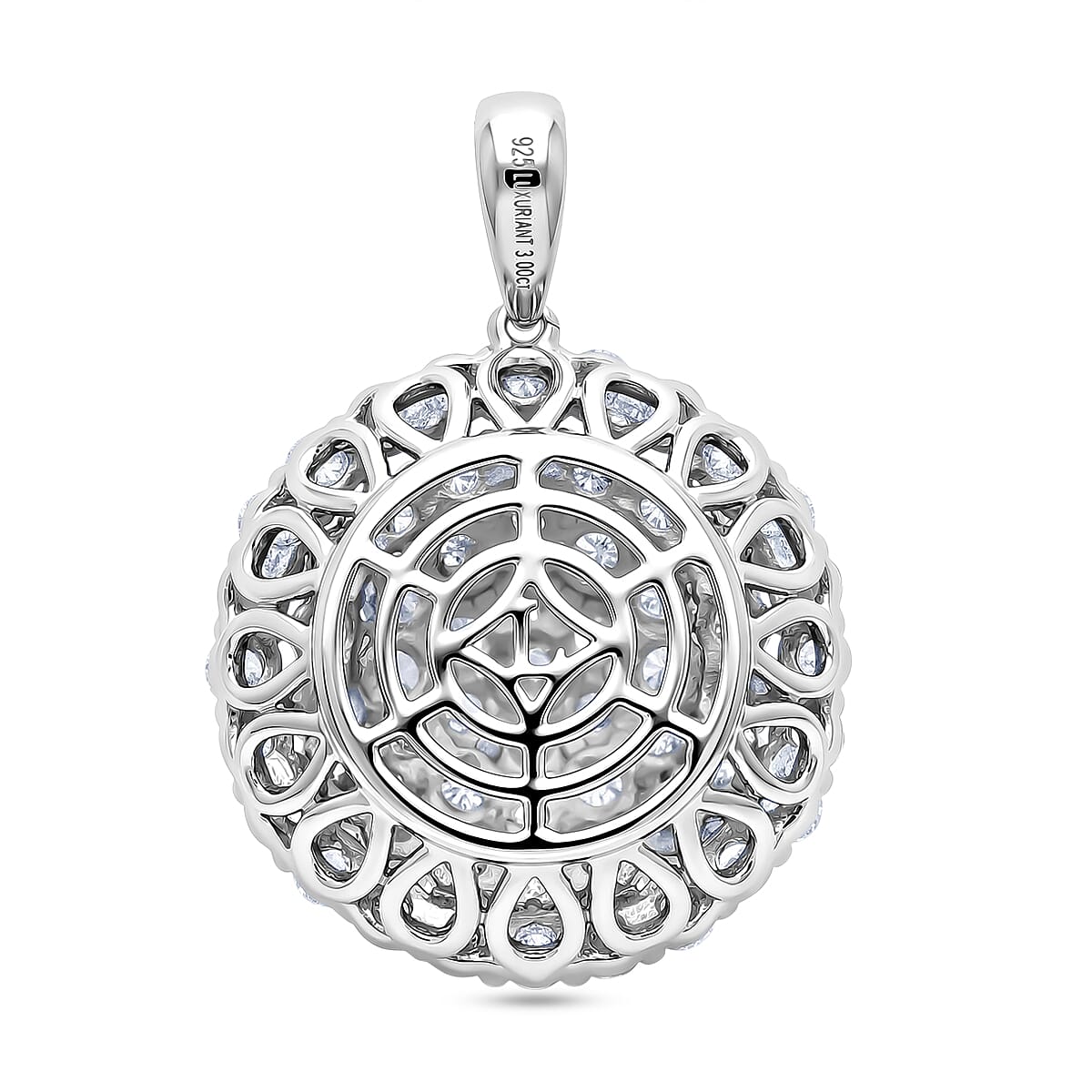 Luxuriant SI-G-H Lab Grown Diamond Cluster Round Pendant in Rhodium Overlay Sterling Silver 3.00 Ct.